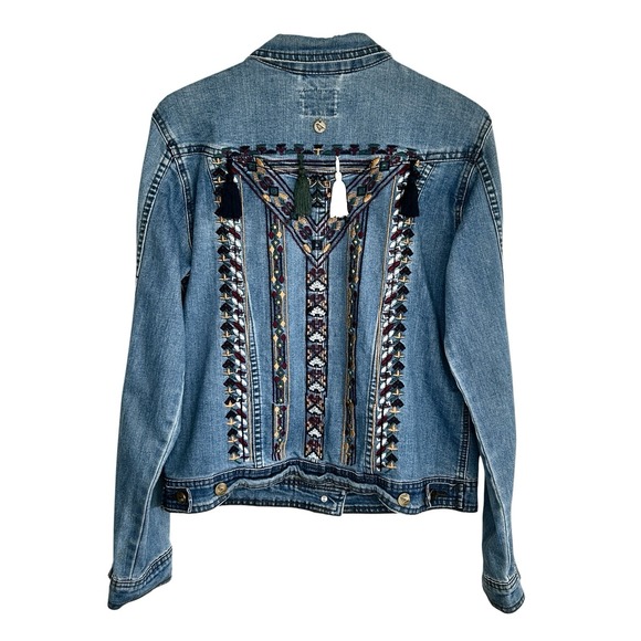 Greenfield Jeans Jackets & Blazers - Greenfield Denim Jacket L Boho Festival Indie Western Embroidered Aztec Tassel
